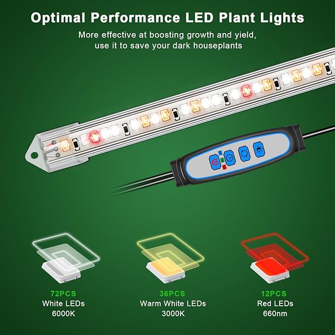 Grow Lights for Indoor Plants, 16" Full Spectrum Plant Grow Light Strips with Upgrade Timer 6/12/16 Hrs, 5 Dimmable Levels, 120 LEDs Sunlight Growing Lamp for Indoor Greenhouse, Seedlings