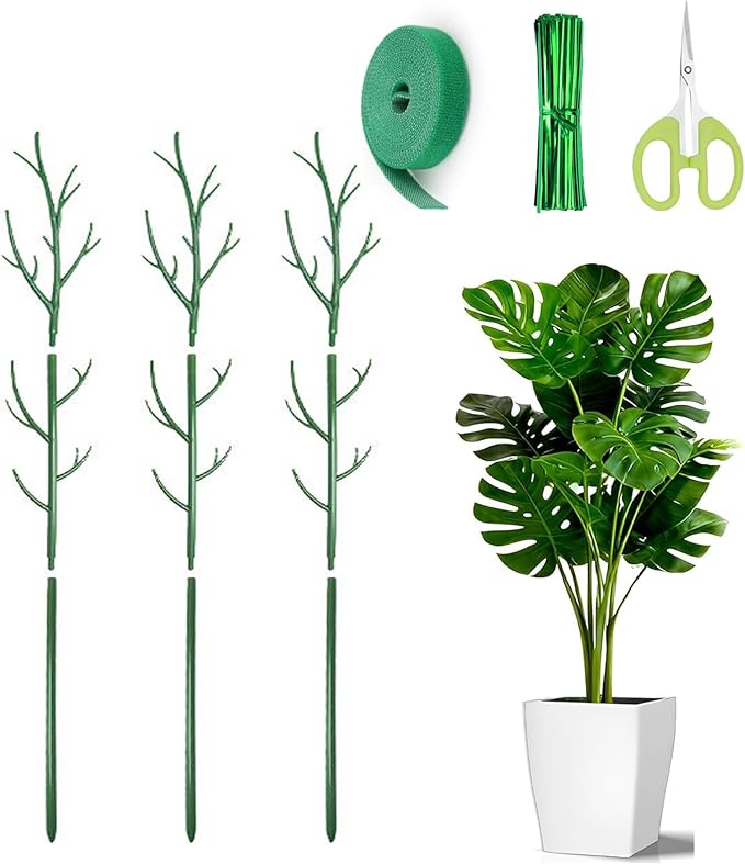 9 Pack Stackable Plant Support Stakes for Indoor Outdoor Climbing Plants Support Structures Adjustable Length with Twist Ties, Plant Ties and Scissor