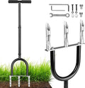 Manual Lawn Aerator Tool, 3 Hollow Tines Plug Lawn Core Aerator, Heavy Duty Hand Soil Aerator Tool with Adjustable Handle, Grass Aeration Garden Tools for Lawn Care, Compacted Soil, Yard