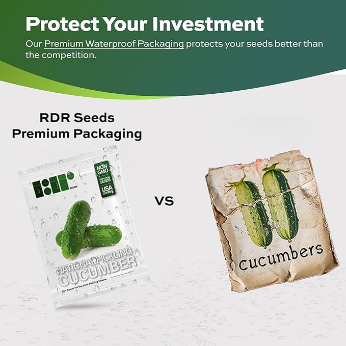 National Pickling Cucumber Seeds for Planting - Heirloom, Non-GMO, USA Grown Seeds in Premium Waterproof Packaging with Plant Information and Instructions - Cucumis Sativus