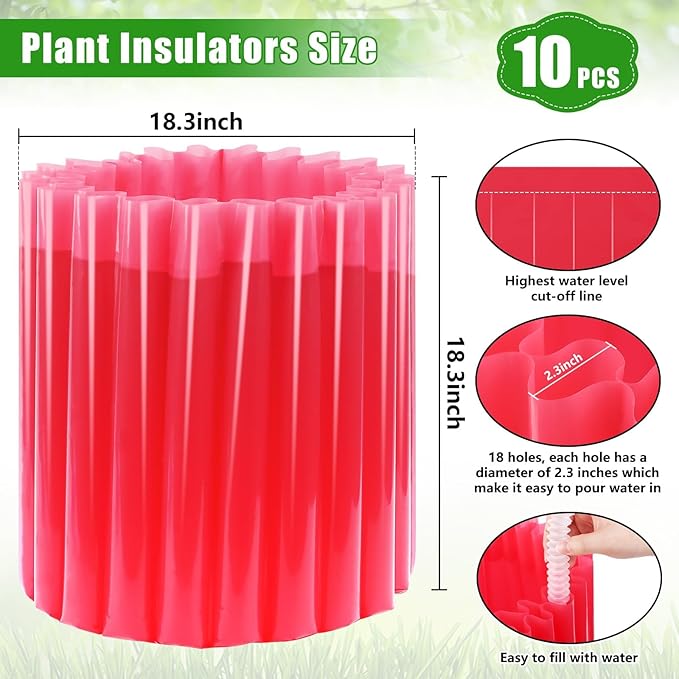 MJZ 10 Pack Walls of Water Plant Protectors, 18.3" x18.3" Thickened PE Wall of Water for Tomato Plants, Early Season Insulated Plant Protector Freeze Protection, Plant Covers for Winter Cold Weather