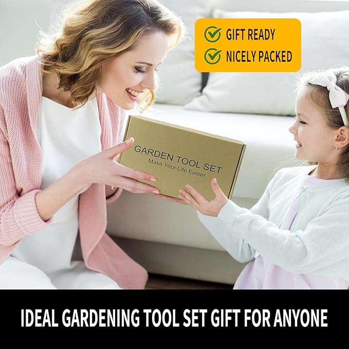 Gardening Tools 20-Piece Complete Gardening Essentials, Heavy Duty Garden Hand Tools Stainless Steel Ergonomic Rust-Proof Garden Tool Set - Ideal Gardening Gifts for Women Men Beginners Gardeners