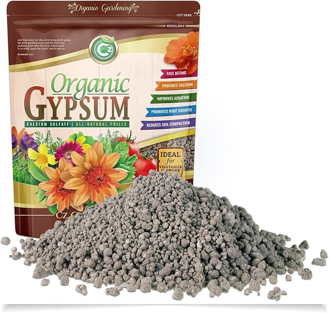 Gypsum Granules - Made in USA - Calcium Sulfate Dihydrate - Garden Soil Amendment Fertilizer for Lawns, Plants, Calcium & Sulfur Additive. Cures Blossom End Rot in Tomatoes & Peppers. OMRI Listed
