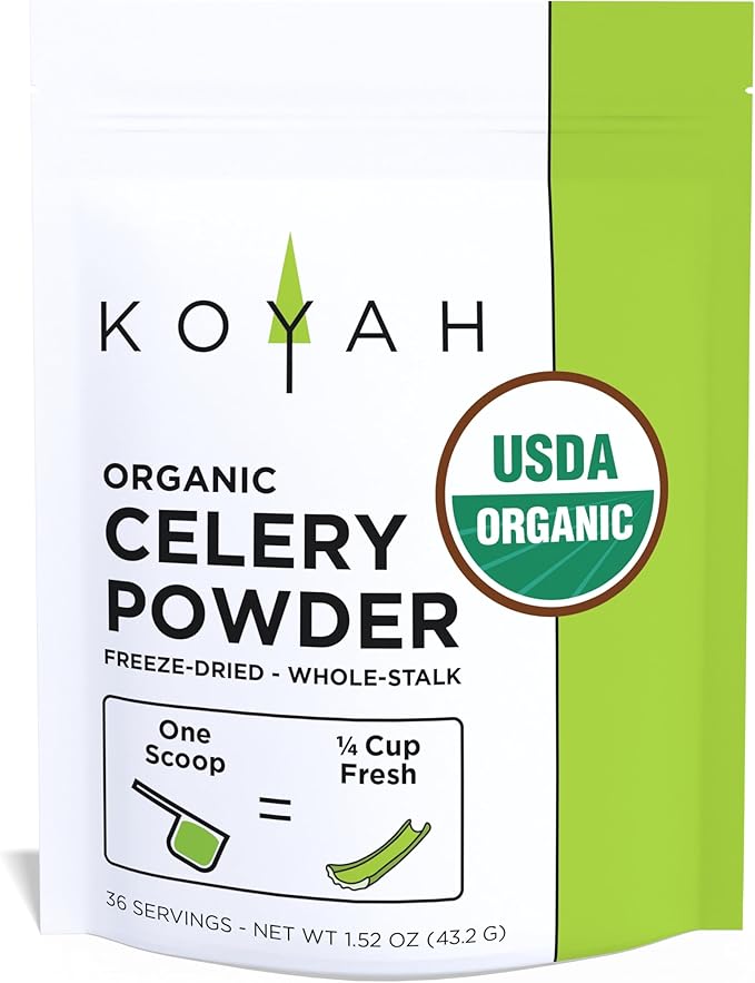 KOYAH - Organic USA Celery Powder (1 Scoop = 1/4 Cup Fresh): 36 Servings, Freeze-Dried, Whole-Stalk Powder