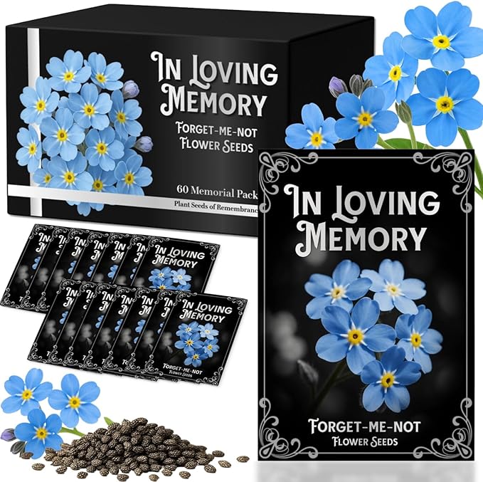60Pack Forget Me Not Seeds Bulk - Memorial Seed Packets for Funeral Favors, Celebration of Life, Personalized Remembrance Gifts - Easy Planting Spring Flower Seeds Outdoor Garden Decor