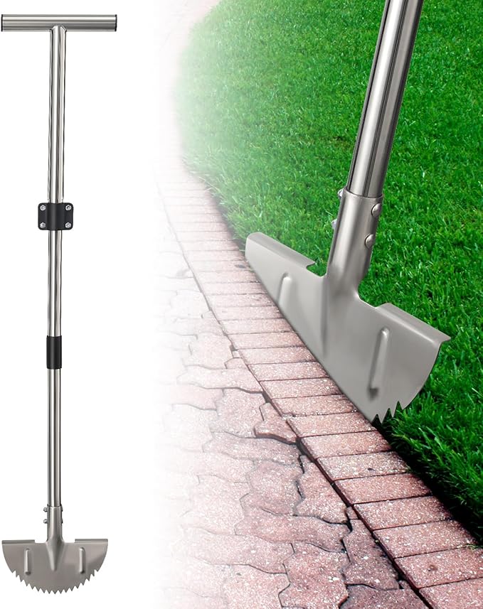 Lawn Edger, 34"-49" Edger Lawn Tool, Heavy-Duty Stainless Steel with Adjustable Handle & Foot Pedal for Straight & Curved Edges, Ideal for Lawn Trimming, Home Garden Lawn Care, Yard Maintenance