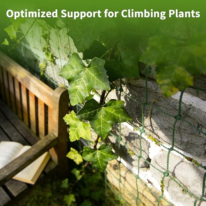 Heavy-Duty 27 Strands Nylon Trellis Netting, 16.5x6.6Ft Climbing Plant Support, 4x4 Inch Mesh for Vines Tomatoes, Cucumbers, Peas, and Beans