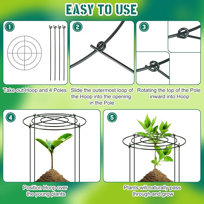 Geelin 15 Pack Peony Cages and Supports 12'' Dx 16'' H Grow Through Metal Plant Supports Frame Rings Hoops for Outdoor Plants Peony Flowers Tomato Rose