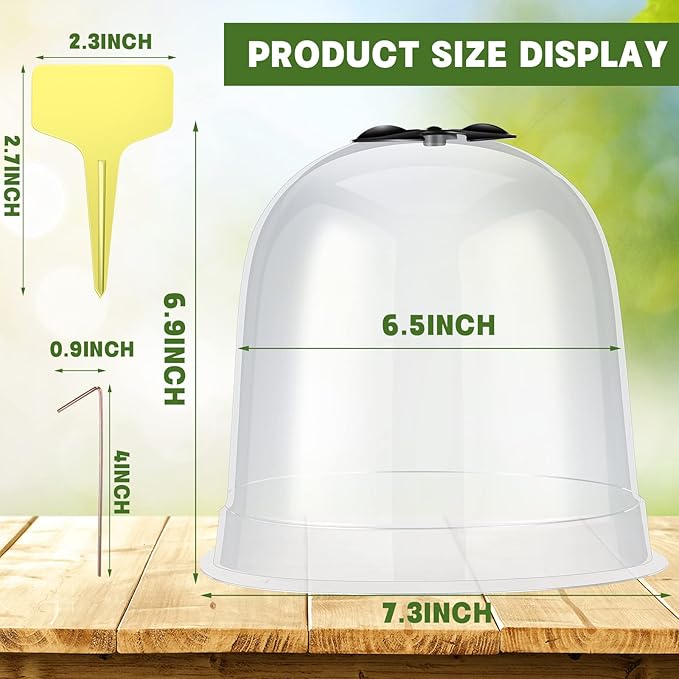Remerry 20 Pack Garden Cloche Clear Bell Covers Freeze Protection Humidity Domes Plastic Dome 7.3 x 6.7 Inch with 60 Ground Securing Pegs and Plant Labels for Plants Seed Starting Greenhouse