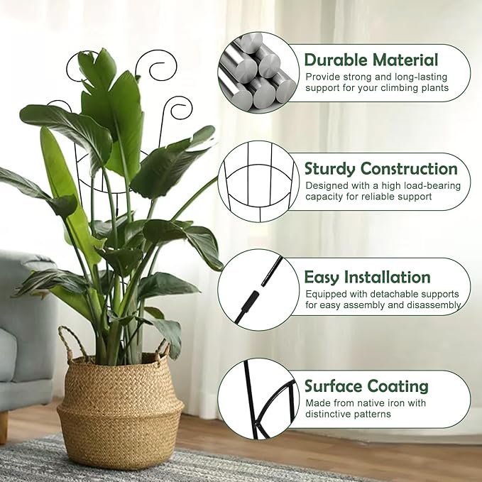 4 Pack Metal Trellis for Climbing Potted Plants Indoor Outdoor - 30 Inch Rustproof Garden Stakes, Plant Support for Monstera Pothos Ivy Hoya Vines, Potted Houseplant