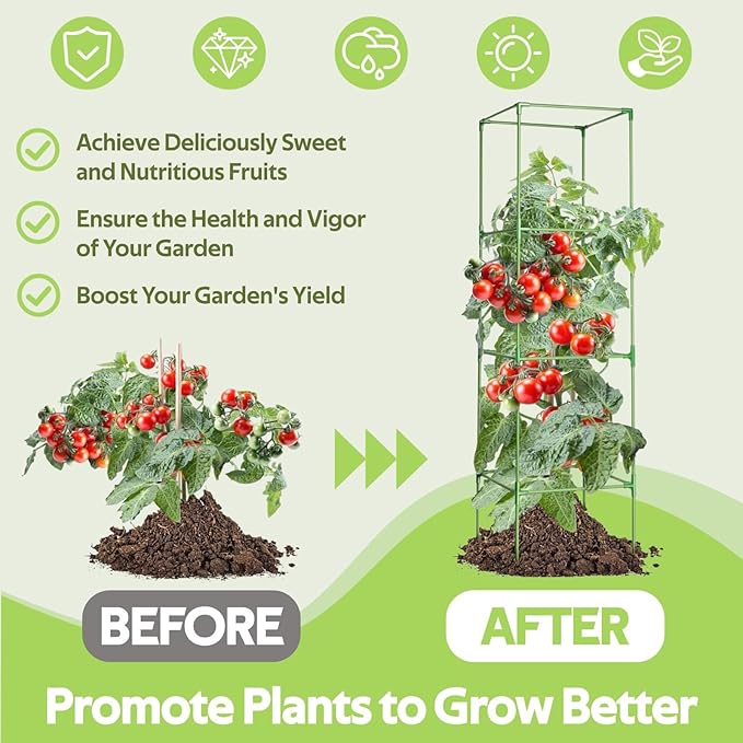 3 Pack Tomato Cages for Garden - 48" Square Tomato Cage for Pots & Raised Garden Bed - Heavy Duty Tall Tomatoes Trellis Plant Stakes Support for Vertical Climbing Plants Vegetables & Flowers