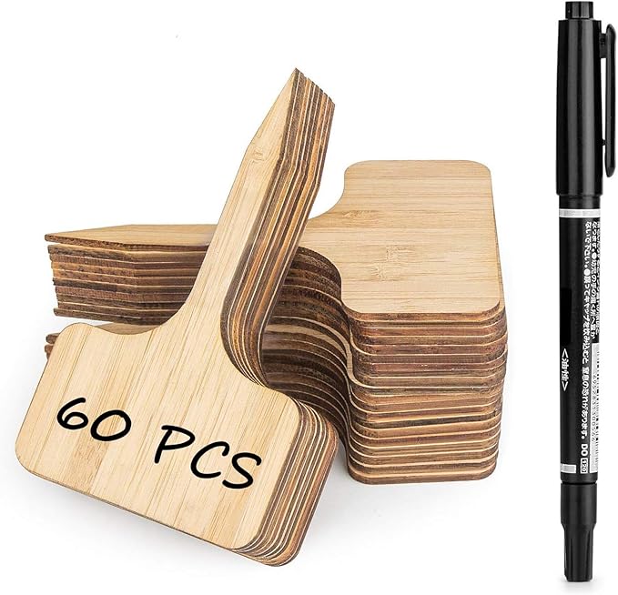 Homenote Bamboo Plant Labels 100Pcs Plant Tags for Seedling T-Type Tags for Plants Outdoor Garden Markers Vegetable Seedling(2.36 * 4“)