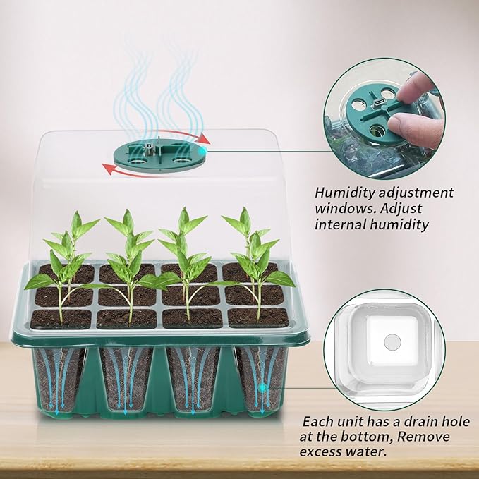 Seed Starter Tray, Plant Propagation Station with Grow Light, Seedling Starter Trays with Timing Controller, Mini Greenhouse Kit with Humidity Domes and Base, Plant Tray for Seeds Growing Starting