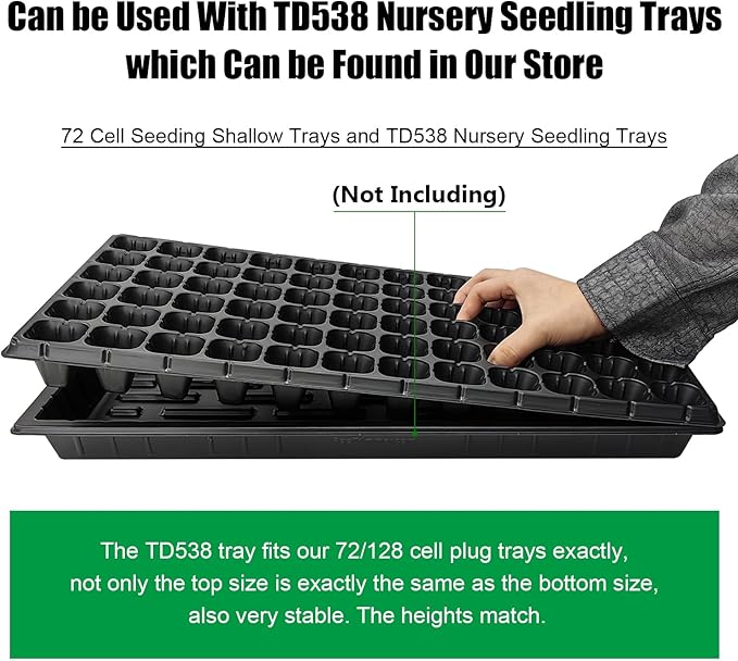 RooTrimmer 72 Cell Seed Trays, Thick Durable 72 Cell Plug Tray Seedling Plastic Nursery Tray for 1020 Flat Germination (10-Pack, 21"×11", 1.81" Height, Low)