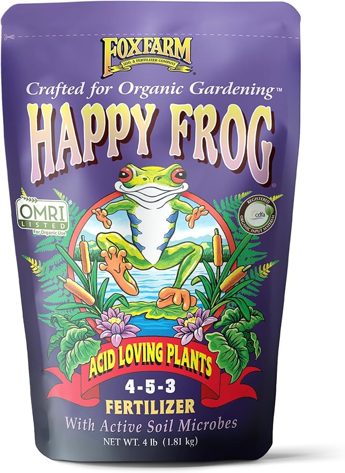 FoxFarm Happy Frog Acid Loving Plants Fertilizer - Organic Slow Release Fertilizer for Azaleas, Rhododendrons, Blueberries & More - Contains Mycorrhizal Fungi & Soil Microbes - OMRI Listed - 4 lb