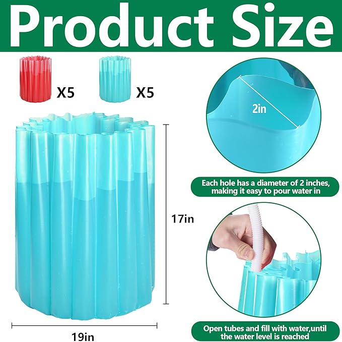 Adnee 10 Pack Water Filled Plant Protectors-19 x 17 Inch Reusable Wall of Water Plant Covers for Tomato Plants-Red Blue Early Season Insulating Plant Protective Cover for Outdoor Winter Freeze