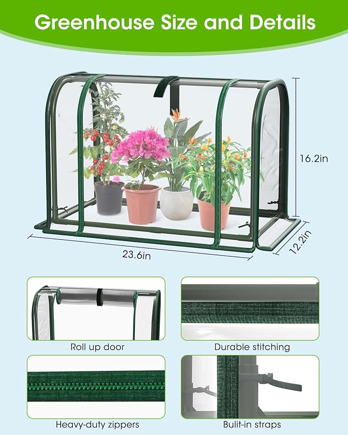 Mini Greenhouse Indoor Outdoor, 23.6*16.2*12.2 Inch Portable Tabletop Plant Greenhouse for Plant Growth and Seedling Propagation, Small Greenhouses for Garden Balcony Windowsill Home Use