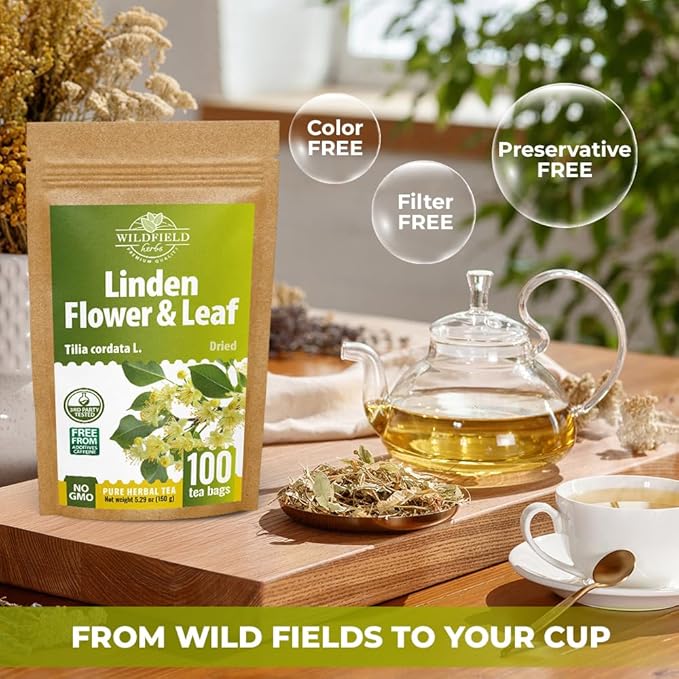 100 Bags Linden Tea Dried Linden Flower Tea Herbal (Tilia Cordata) - 100 Count 1.5g Bags Herb Lipa