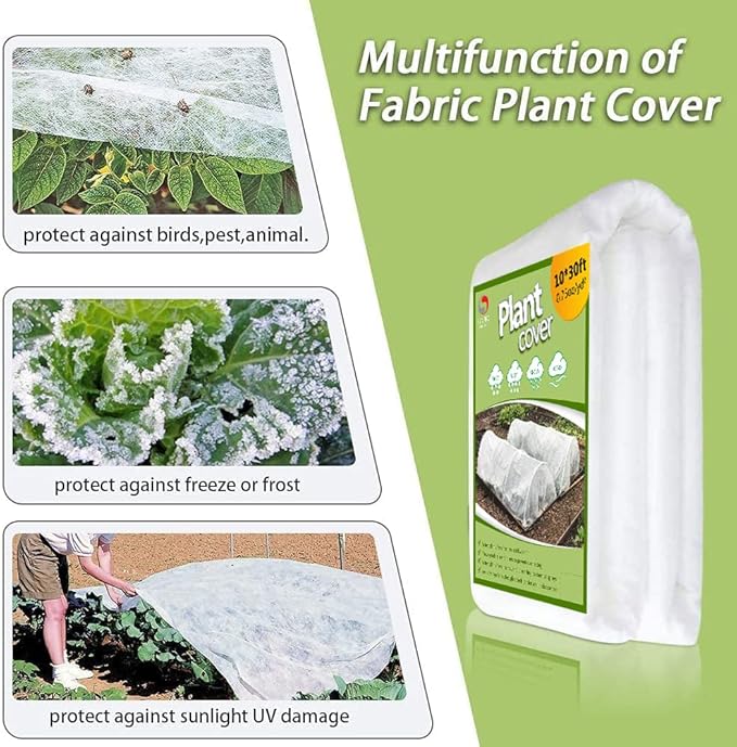 Plant Covers Freeze Protection, 10ft x 30ft 1.0oz/yd² Reusable Floating Row Cover, Frost Cloth for Outdoor Plants, Breathable Frost Blanket for Winter Cold Weather & Pest Protection