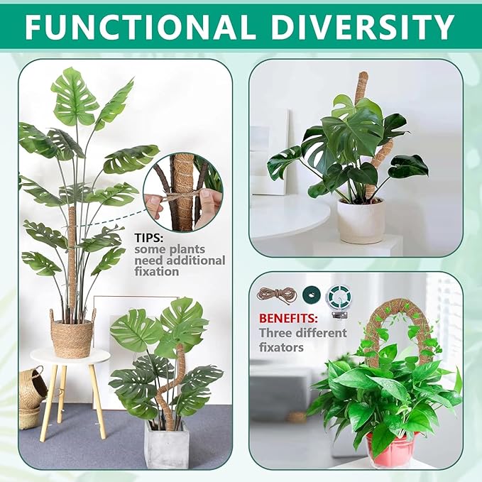 4 Pcs Bendable Moss Pole for Monstera Plant Support，24 Inch Handmade Coir Pole Stick for Climbing Plants Indoor Plant Stakes for Potted Plants to Grow Upwards