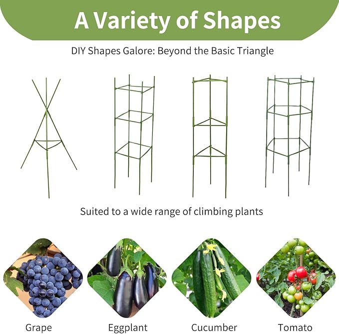 Tomato Cages for Garden, 4 Pack Up to 50” Tomato Trellis Height, Adjustable Plant Stakes with Plant Clips, DIY Shape Tomato Stakes, Garden Trellis for Climbing Vegetable Plants
