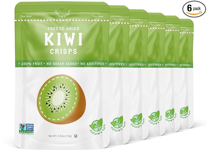 Nature’s Turn Freeze-Dried Fruit Crisps – Healthy, Gluten-Free, Crispy & Delicious, Plant-Based Snack, Ideal for Cereal, Smoothies, School Lunches, & On-the-Go, Sour Kiwi, Bags of 6 (0.53 oz Each)
