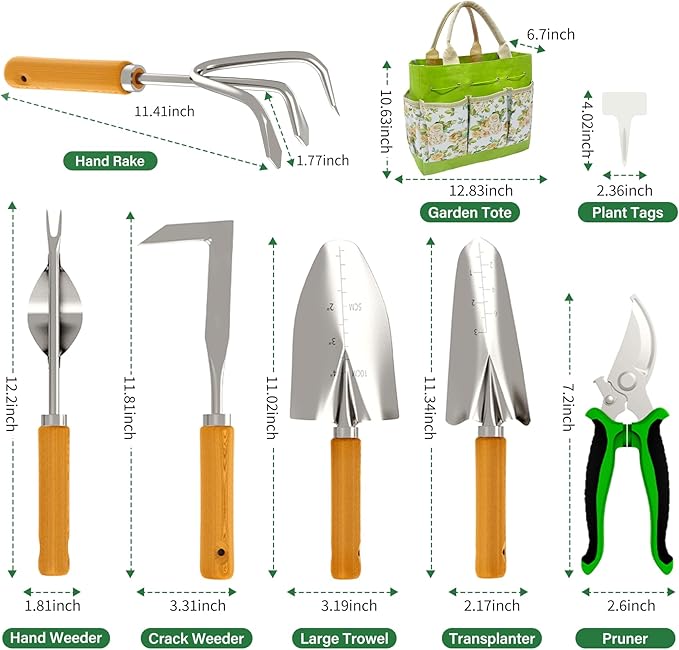 Gardening Tools 20-Piece Complete Gardening Essentials, Heavy Duty Garden Hand Tools Stainless Steel Ergonomic Rust-Proof Garden Tool Set - Ideal Gardening Gifts for Women Men Beginners Gardeners