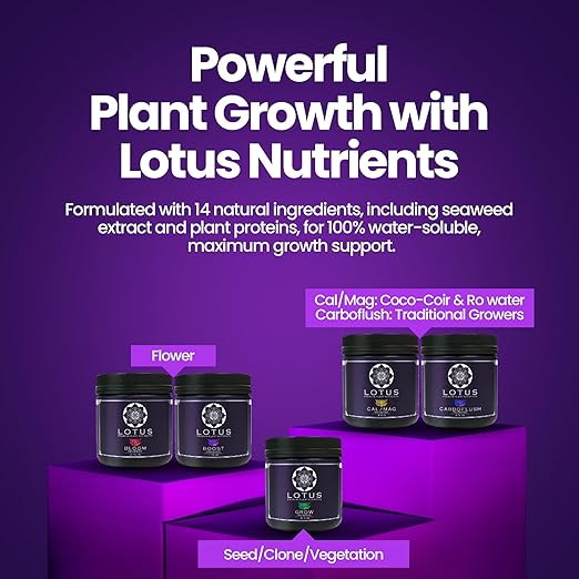 Lotus Nutrients Intro Pack - 4-Part Sample Kit with Grow, Bloom, Boost & Cal/Mag - Powdered Plant Nutrients for Hydroponics, Coco Coir & Soil - Trial Size for Indoor & Outdoor Growers
