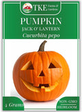 TKE Farms & Gardens - Jack O' Lantern Pumpkin Seeds for Planting, 4 Grams, 25 Heirloom Seeds, Non-GMO, Packet Includes Instructions, Cucurbita Pepo, Qty 1