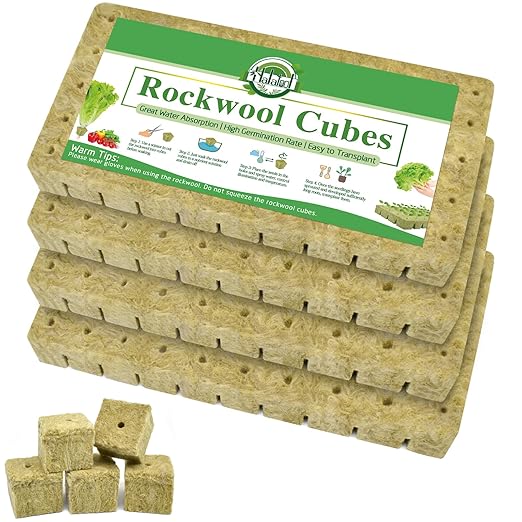 Halatool 200PCS 1 Inch Rockwool Cubes - Rock Wool Seed Starter Plugs for Seedling Starter, Hydroponic Gardening, Soilless Cultivation & Plant Cloning (4Sheets)