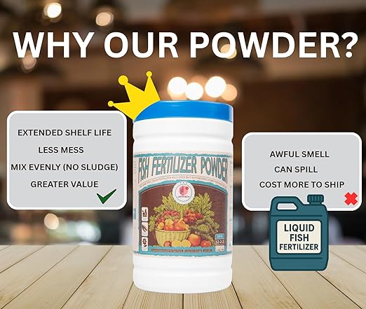 Fish Emulsion Fertilizer 12-2-2 Powder (3.3 pounds Powder-Up to 300 Gallons of Water), for Vegetables, Trees, Lawns, Shrubs, Flowers, Fruits
