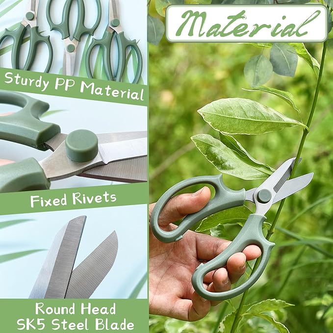 3 Pcs Green Garden Flower Scissors Shears,Premium Stainless Steel Floral Shears,Floral Scissors Pruning Shears for Flower Arrangement,Fruit Picking Trimming