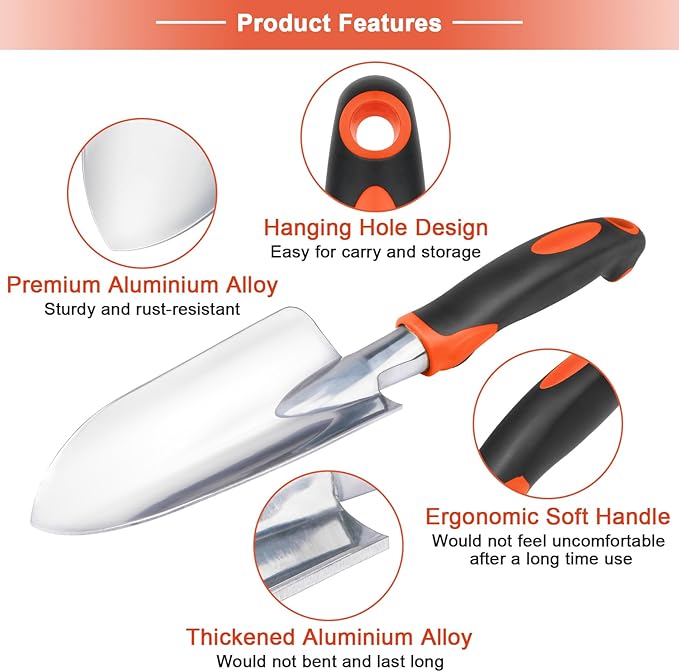 Garden Shovel Trowel Garden Tool Set, 2 Pack Heavy Duty Gardening Tools Set Include Wide Garden Trowel, Hand Shovel with Measurement Mark, Small Shovels for Gardening Digging Planting Transplanting