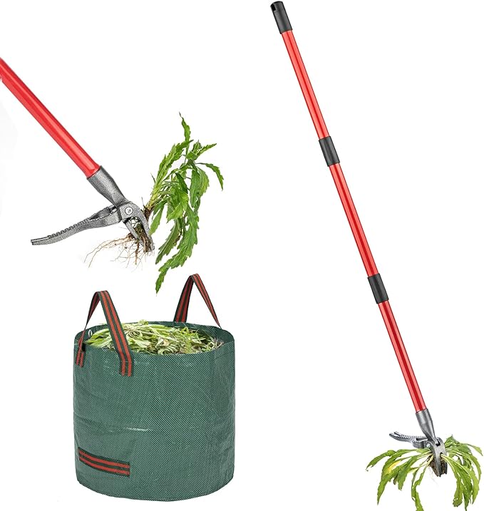 ZENHOSIT Stand Up Weed Puller Tool with 48" Long Metal Handle, 4-Claw Heavy-Duty Steel Head Weed Remove Tool for Lawn, Yard, Garden Without Bending or Kneeling