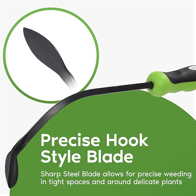 Garden Guru Hook Weeder Tool & Cultivator with Ergonomic Handle – High Carbon Steel Root Weed Puller Cultivator for Dandelion Weeding, Digging, Edging, Planting - Lightweight & Rust Resistant (2 Pack)