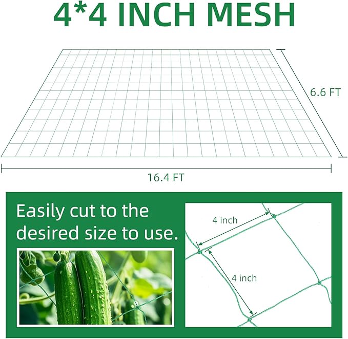 2 Pack Trellis Netting for Climbing Plants, 16.4' x 6.6' Heavy Duty Garden Trellis Netting Plant Support Netting Outdoor Grow Net for Vines, Fruits, Vegetables