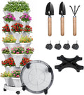 7 Tier Vertical Strawberry Planter-Tower Stackable Herb Planters-Stacking Garden Outdoor Planter Pot with Tools Mover for Flowers, Vegetables and Succulents, Light Grey