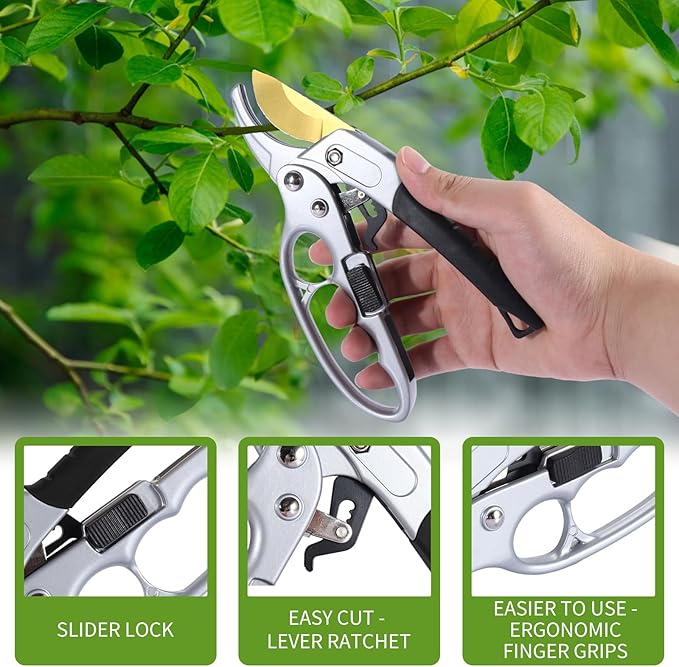 MEPEREZ Ultra Sharp Germany Titanium Steel Pruning Shears - Cuts 3X Easier, Weak Hand Arthritis Snips, Rust-Resistant, Effortlessly 1-Inch Cut Capacity Garden Scissors, Ergonomic Handle