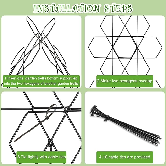 Blulu Plant Trellis for Climbing Plants Indoor 3 Pack Stackable Outdoor DIY Metal Trellis for Potted Plants 15.7 Inch Small Honeycomb Garden Trellis for Vines Clematis Wisteria Houseplant(Black)