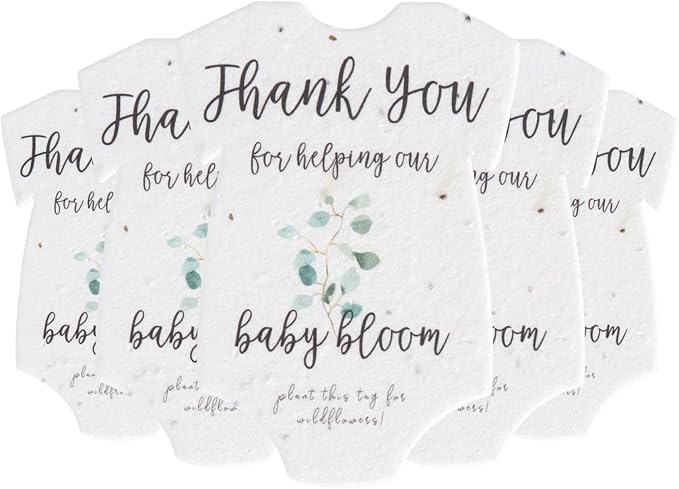 Seed Bloom Onesie Seed Paper – 5 Green Shower Favors for Guests with Wildflower Seeds, Writable & Plantable, Shower Favor Gifts for Guest