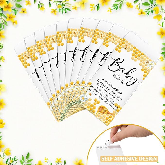 100Pcs Baby in Bloom Seed Packet Wildflower Baby Shower Self Adhesive Envelopes, Small Paper Coin Envelopes Items Stamps Storage Packets for Flower Vegetable Seeds Garden Wedding Gift(Yellow*100PCS)