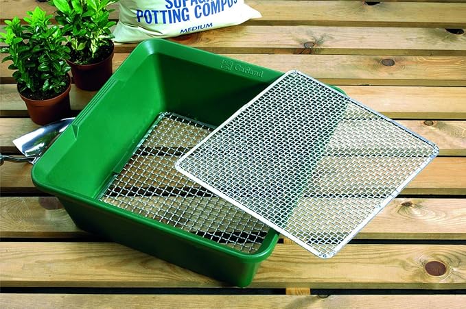 2-in-1 Garden Sieve & Soil Sifter – 13.8″ Square Mesh Sifter for Soil, Compost & Rocks | Dual-Function Garden Sifting Tool