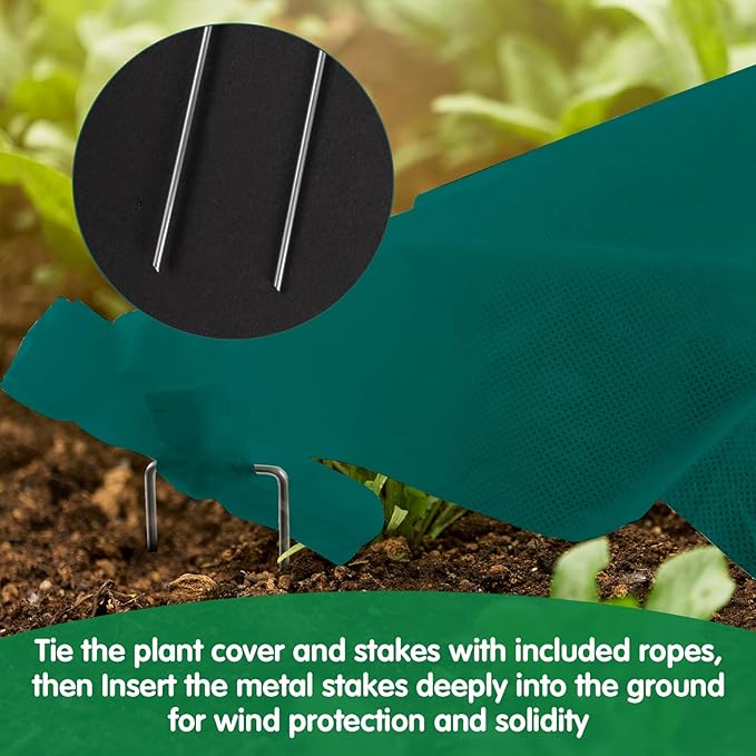 Plant Covers Freeze Protection, 10ft x 50ft 1.41 oz/yd² Frost Cloth Plant Blankets Floating Row Covers with 35 Stainless Steel Clips for Winter Plants Gardens Frost/Sun Pests Protection, Dark Green