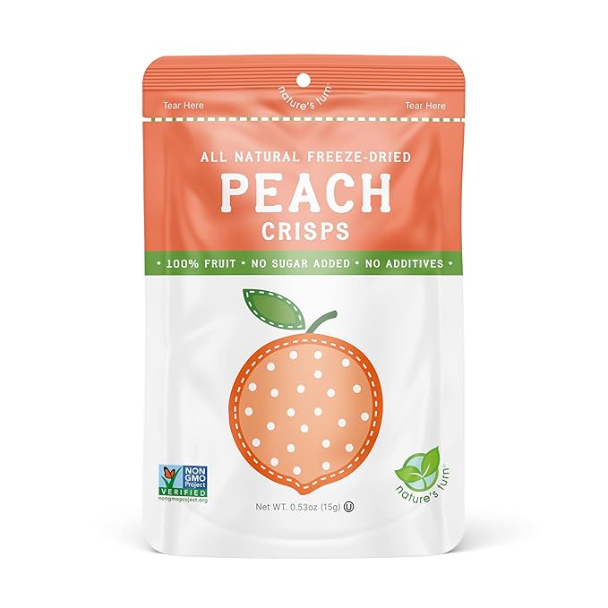 Nature’s Turn Freeze-Dried Peach Crisps – Healthy, Gluten-Free, Crispy & Delicious, Plant-Based Snack, Ideal for Cereal, Smoothies, School Lunches, & On-the-Go, Bags of 6 (0.53 oz Each)