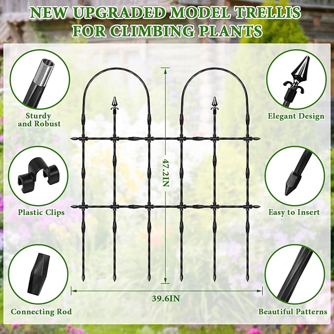 2026 New Upgraded Garden Trellis Set for Outdoor Climbing Plants, 47.2“ H x 39.6” W Rustproof & Reinforced Garden Arch Trellis for Potted Climbing Cucumbers, Tomatoes, Vegetables, Roses, Flowers