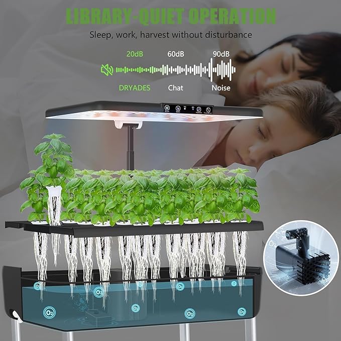 DRYADES 66-Pod Indoor Hydroponic Growing System + 3 Free Seeds Starter Kit (Lettuce, Salad Mixed, Basil Seeds) – Dual 53W Full-Spectrum LED, 10-L Water Tank, 3-Tier Grow Pods (66 Pods)
