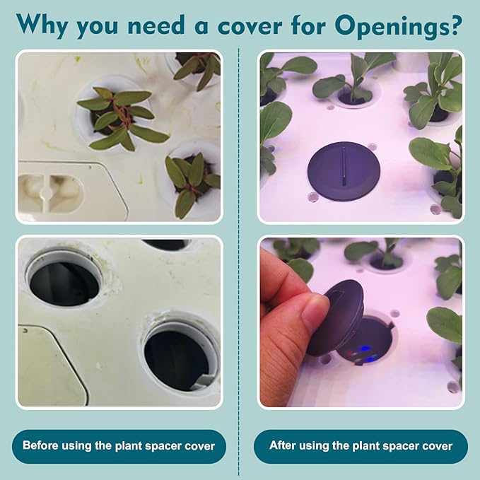 Plant Spacer Kit Compatible with Aerogarden,Plant Spacer Cover for Aerogarden Spacer Caps,for Indoor Hydroponic Growing System,Plant Grow Deck Openings, Round, 12 Pack, Black