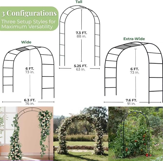 Thickened Tube Garden Arch,7.3ft Heavy-Duty Metal with 16mm Steel Tubes & 0.5mm Thickened Wall, Durable Outdoor Trellis for Climbing Plants,Roses,Garden Party,Ceremony & Decorations (Black)
