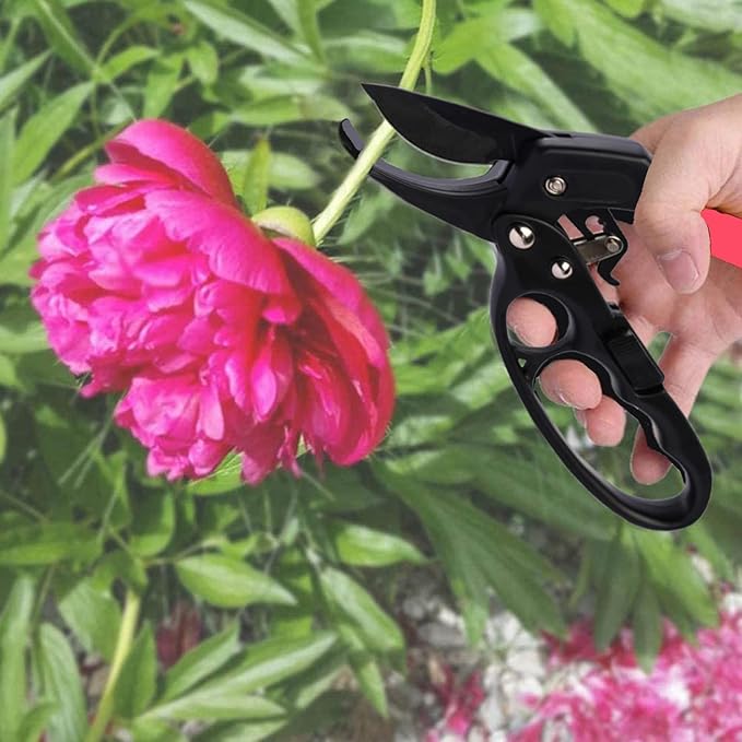 MEPEREZ Ultra Sharp Germany Steel Pruning Shears - Cuts 3X Easier, Weak Hand Arthritis Snips, Rust-Resistant, Effortlessly 1-Inch Cut Capacity Garden Scissors, Ergonomic Handle (Reddish balck)