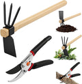 2 Pcs Garden Tool Set - Heavy Duty Pruning Shears & 2-in-1 Hoe Cultivator for Weeding, Digging & Trimming, 5/8-inch Cut Capacity Clippers Gardening Hand Tools for Home and Raised Bed
